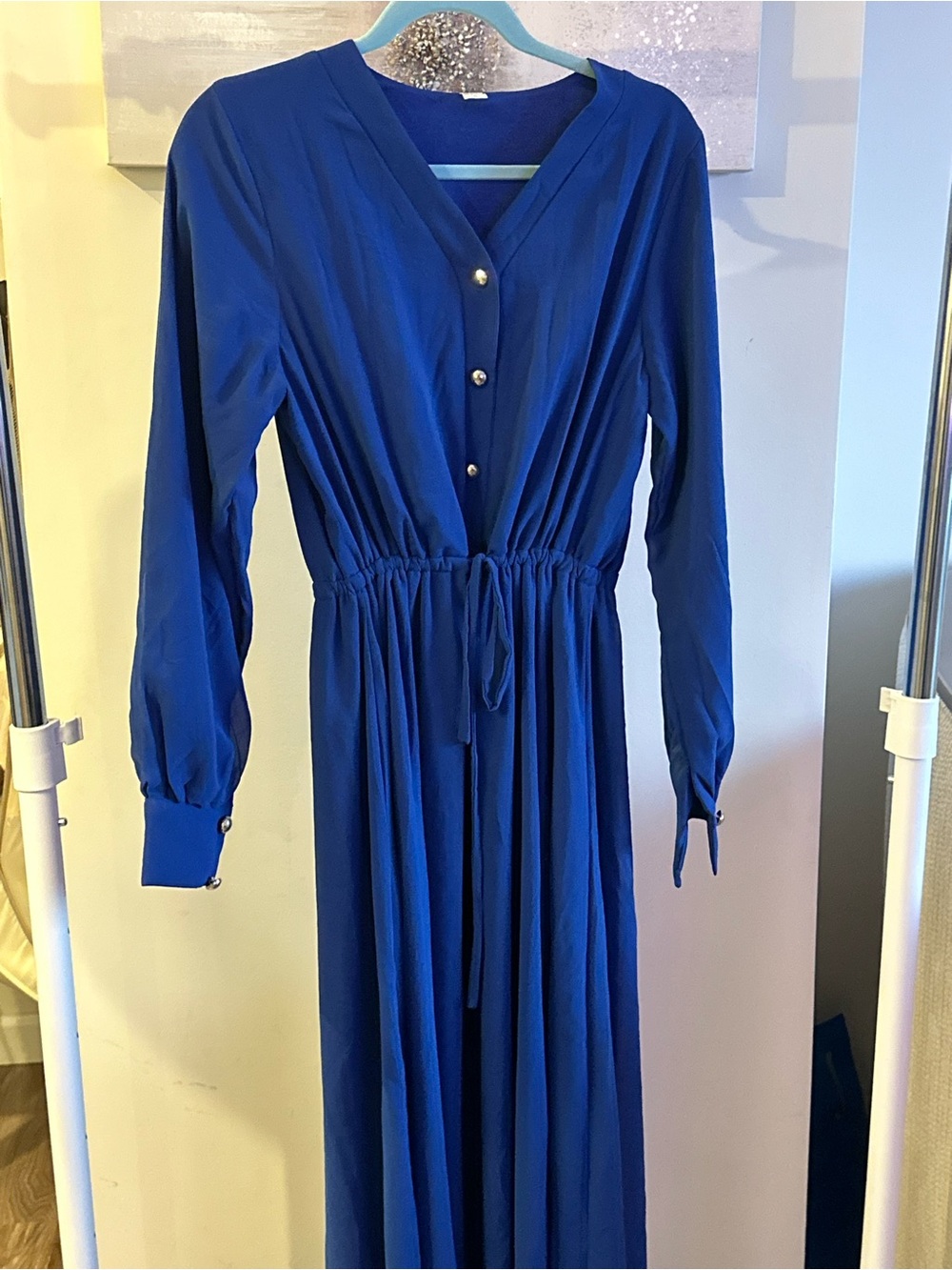 Classic V-Neck Long Sleeve Maxi Dress - Royal Blue